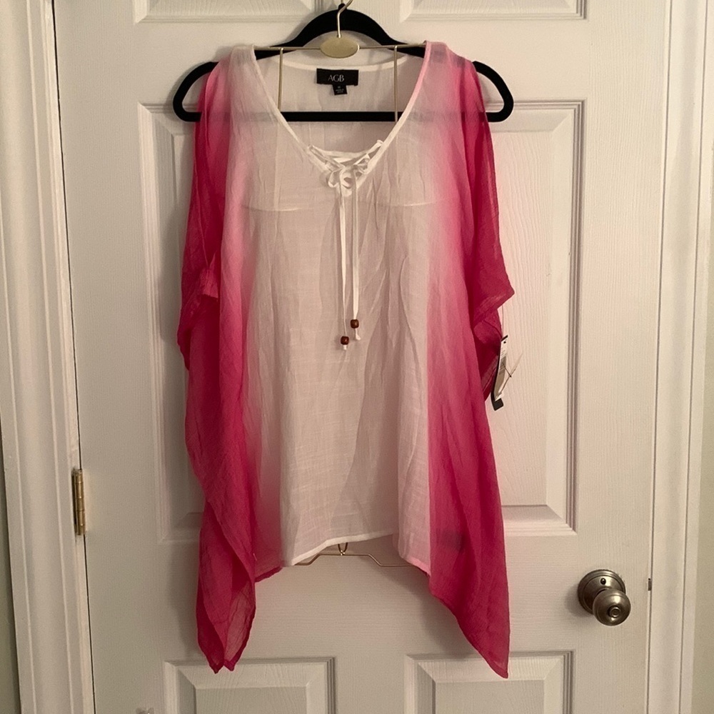 NWT AGB Pink & White Crepe Cold Shoulder  Blouse Size M #006